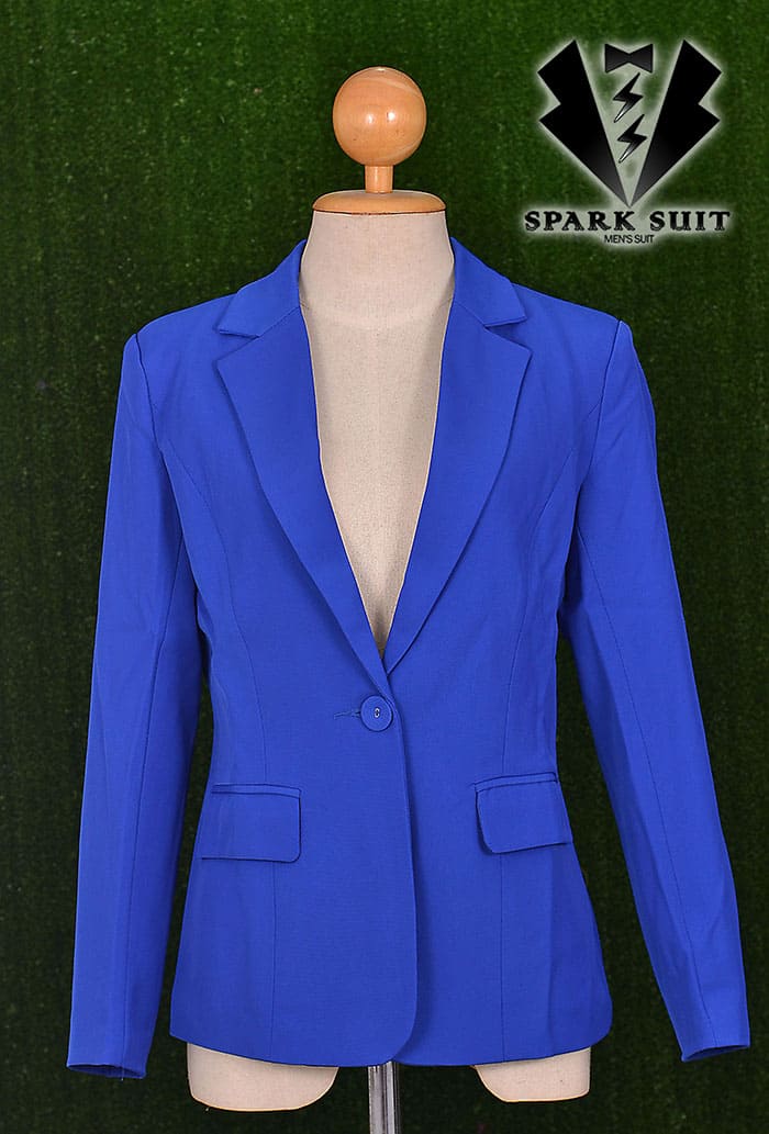 สูทผู้หญิง ผ้าฮานาโกะ มีน้ำหนัก กระเป๋าหน้า พร้อมส่ง สีน้ำเงิน 2XL *แถมเข็มกลัด