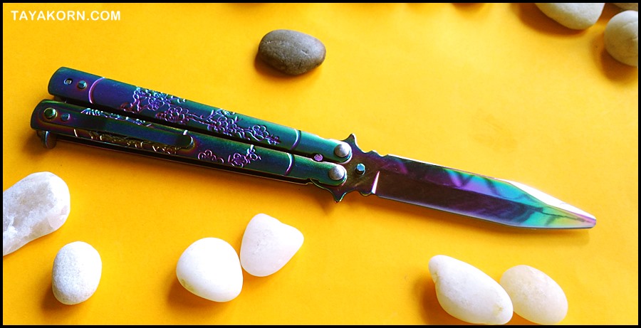 มีดซ้อมควง เรนโบว์ซากุระบาลิซอง Rainbow Sakura Balisong Trainer Knife TKBS-SK55TR