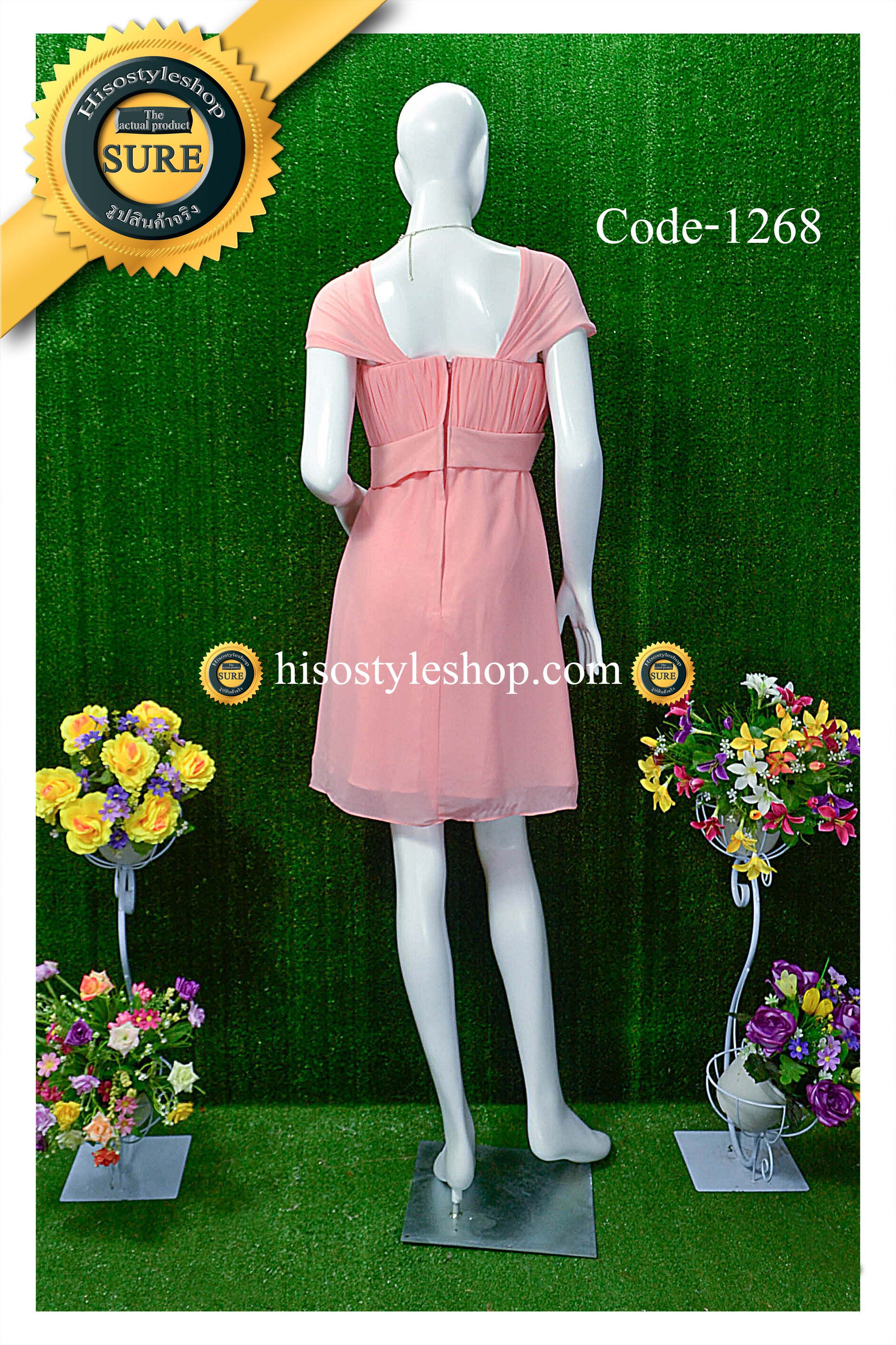 พร้อมส่ง Size L ชุดราตรีสั้น **สามารถใส่ได้7แบบ** ผ้าชีฟอง แต่งโบว์เข็มกลัดหัวใจที่เอว ซิปหลัง