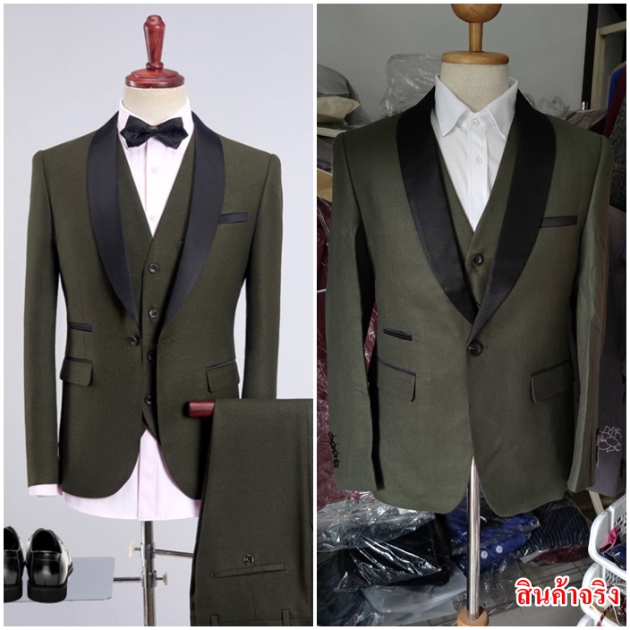 สูททักซิโด รุ่นปกดำ พร้อมส่ง L แดงไวน์,เทา,แดง