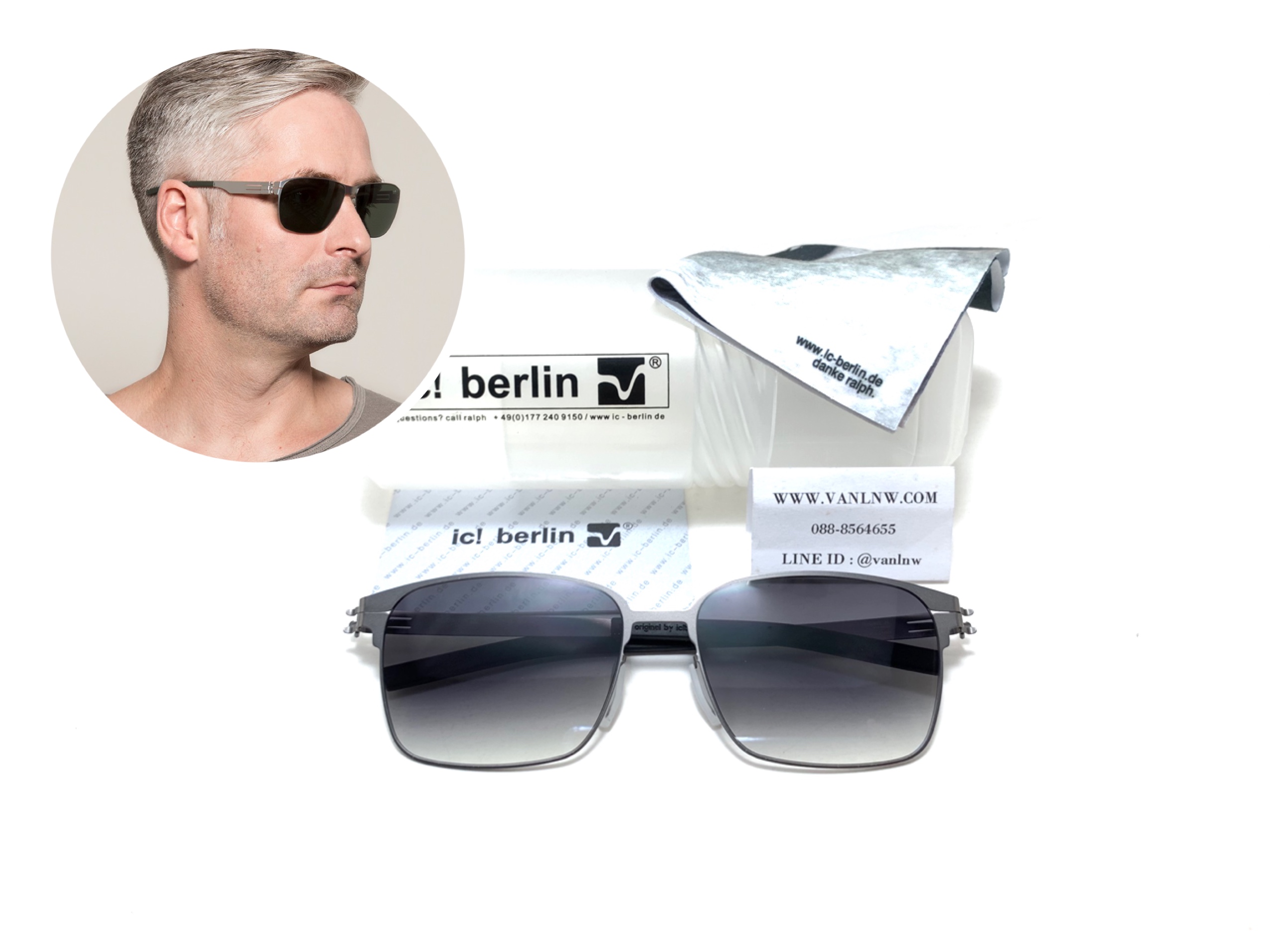 แว่นกันแดด ic berlin model Robert H. gun metal 57-17 <กันเมทัล>