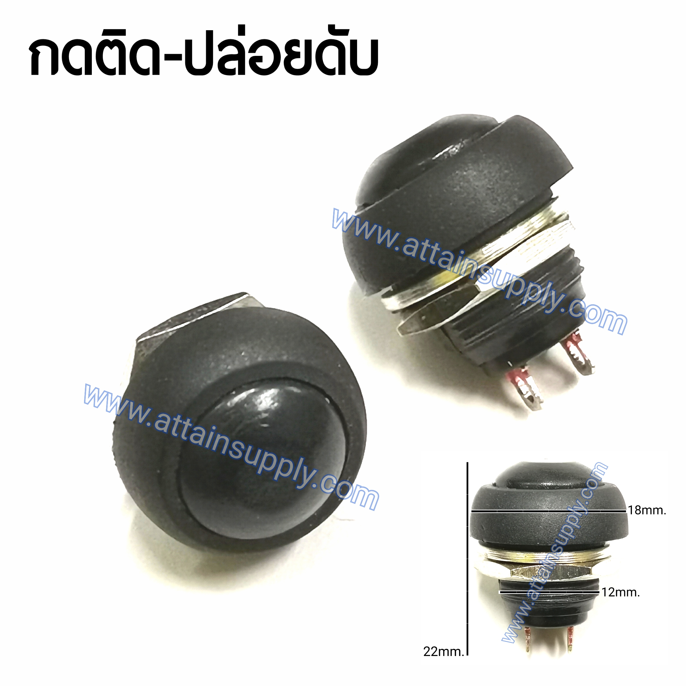 สวิทช์ กดติด-ปล่อยดับ/กลมกระดุม-สีดำ
