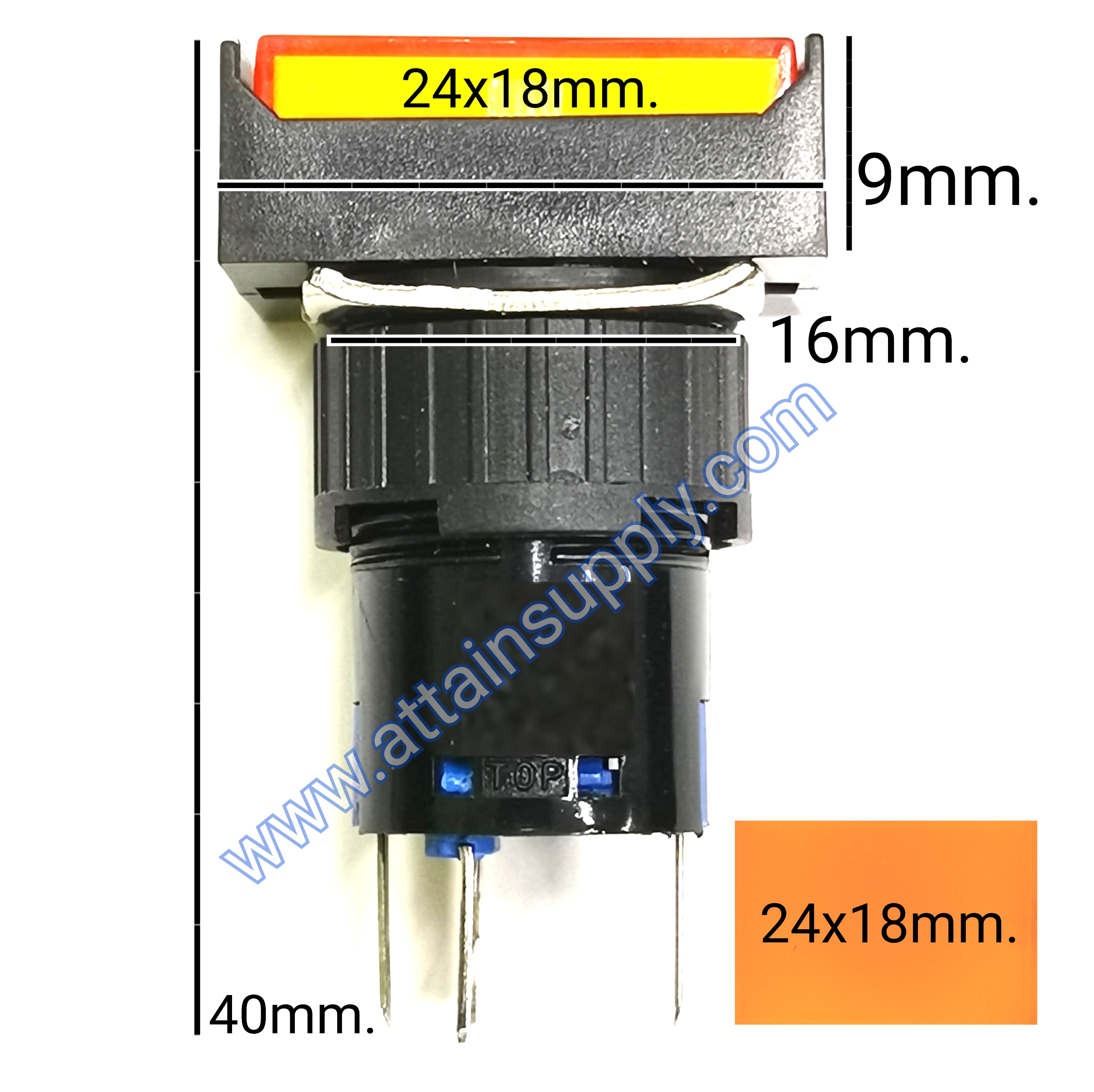สวิทช์ กดติด-ปล่อยดับ/เหลี่ยมผืนผ้ามีไฟ220V/5ขา*สีเหลือง