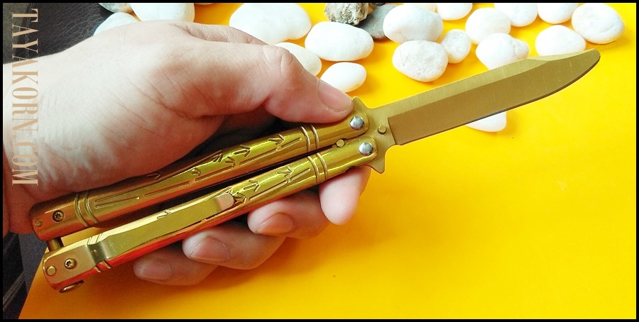 มีดซ้อมควง บาลีซองใบไผ่สีทอง Golden Bamboo Balisong Trainer Knife TKBS-GB1TR