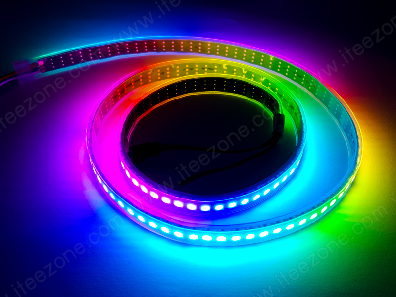 ไฟเส้น RGB 5050 หุ้มกันน้ำ วิ่งอิสระ IC WS2812B 5V หลอดถี่ 144 LED/M ยาว 1 เมตร สามารถควบคุมอิสระทุกดวง