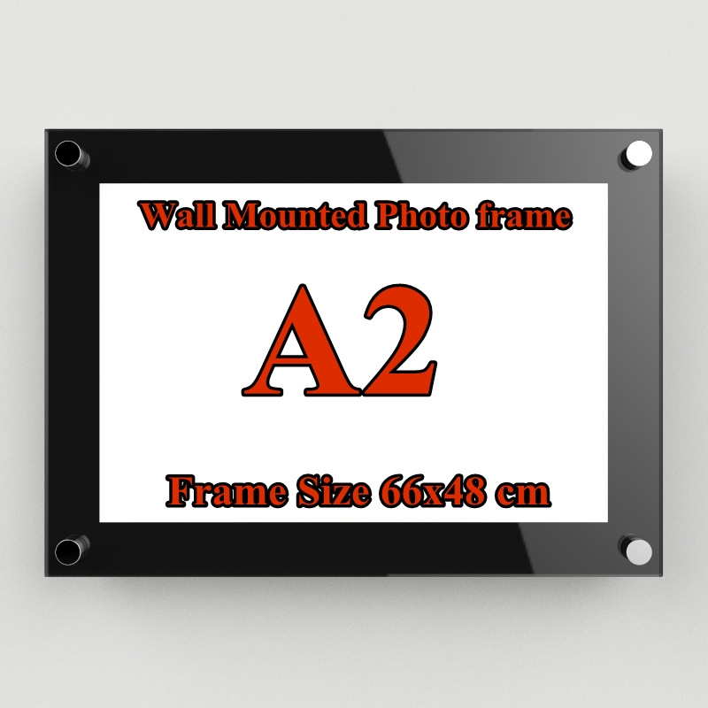 A2 กรอบรูปอะครีลิค ติดผนัง สีดำ - A2 Acrylic Wall Mounted Photo Frame. 48x66cm. ดำ ชุด
