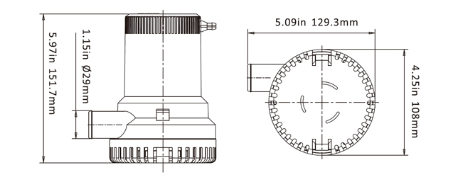 ปั๊มน้ำแบบแช่ DC 12V รุ่น 2000-GPH ( ส่งสูง 6 เมตร ) อัตรา 7,570 ลิตร/ชม.