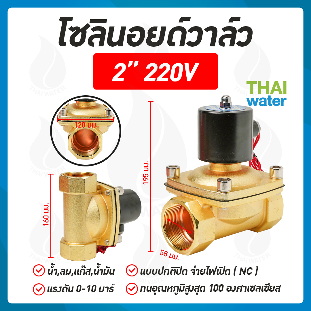 07-2W-16-1-220V-SY โซลินอยด์วาล์ว วาล์วไฟฟ้า วาวล์น้ำ วาล์วลม ทองเหลือง N/C 220V AC 2"