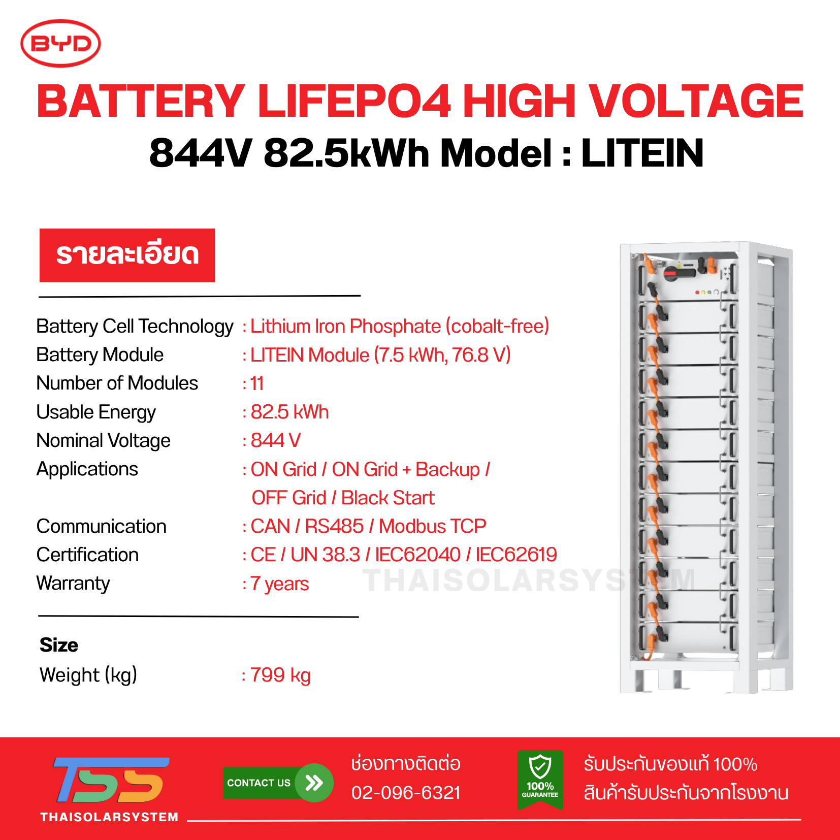 BATTERY 82.5kWh High Voltage BYD + RACK+PDU (ประกัน 10 ปี) ***11 Module***