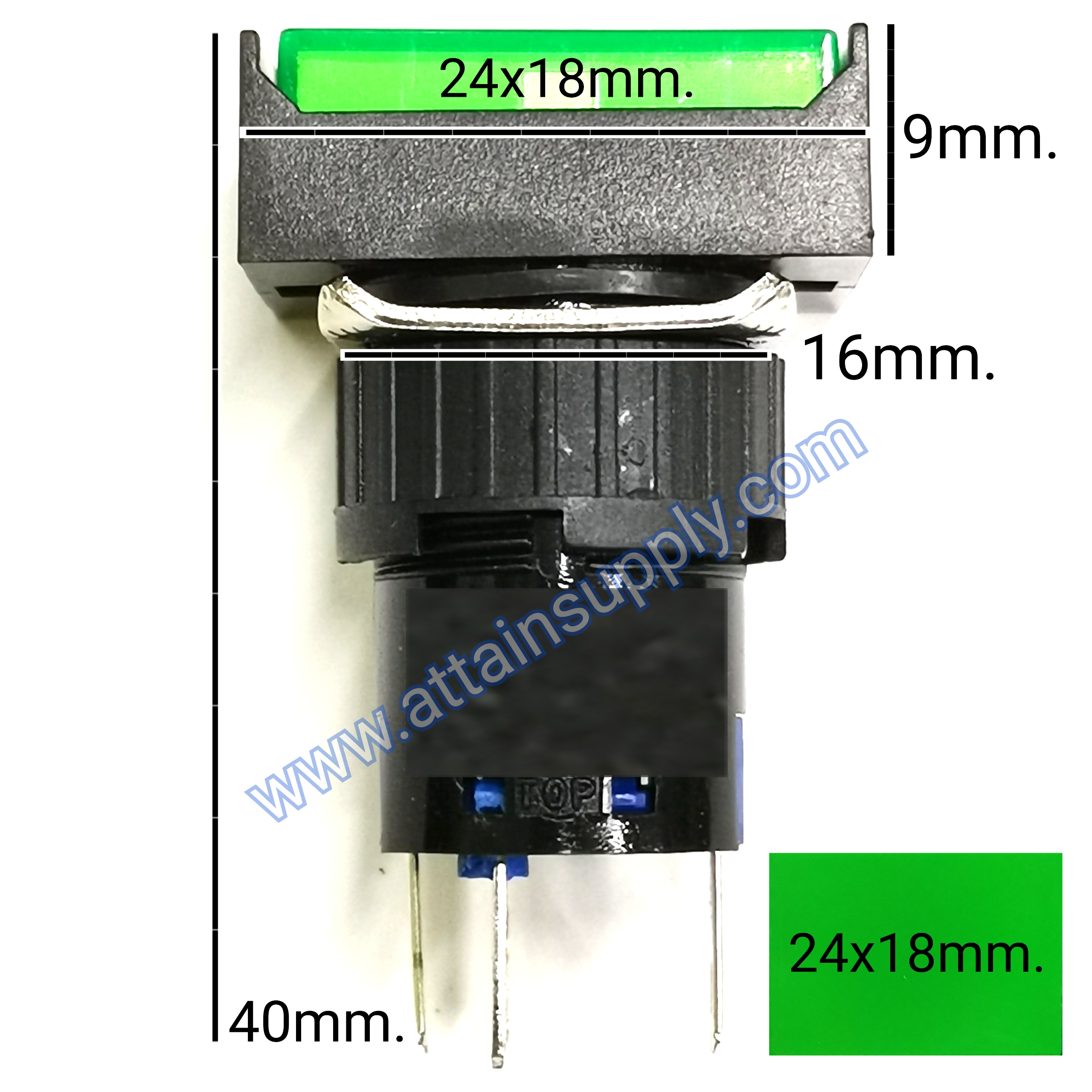 สวิทช์ กดติด-ปล่อยดับ/เหลี่ยมผืนผ้ามีไฟ12V/5ขา*สีเขียว