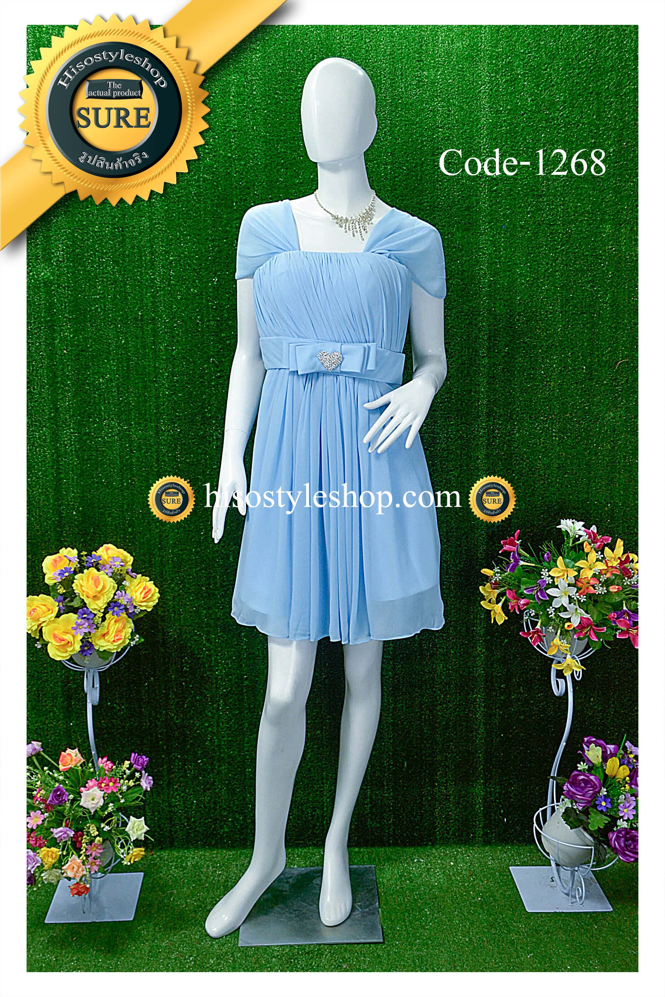 พร้อมส่ง Size L ชุดราตรีสั้น **สามารถใส่ได้7แบบ** ผ้าชีฟอง แต่งโบว์เข็มกลัดหัวใจที่เอว ซิปหลัง