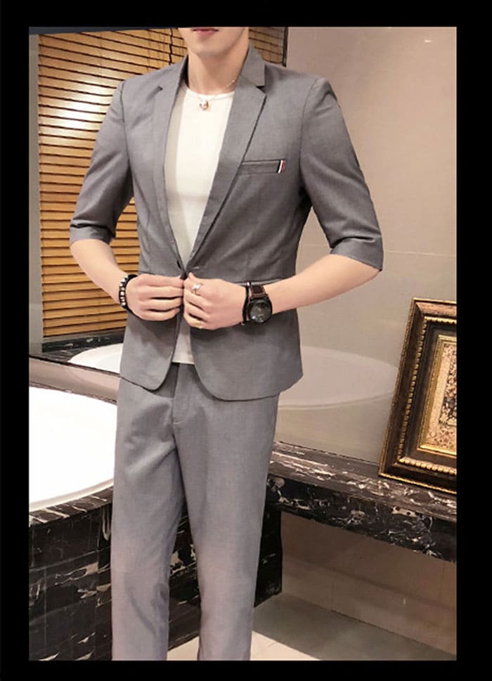 สูทชาย แขนสั้น กางเกงขาสามส่วน *สูท+กางเกง พร้อมส่ง L