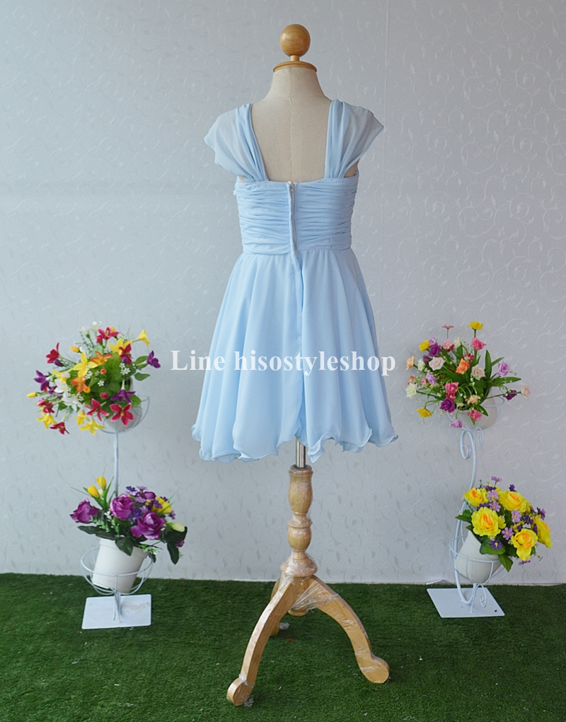 พร้อมส่ง ชุดราตรีสั้น ผ้าชีฟอง แต่งดอกไม้ที่เอว ชุดนี้สามารถใส่ได้ 7 แบบ