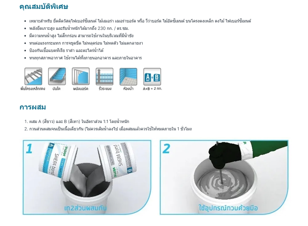 SHERA เฌอร่า บอนด์ กาวอีพ็อคซี่สำหรับงานไฟเบอร์ซีเมนต์ สีขาว+สีเทา (เซ็ทคู่)