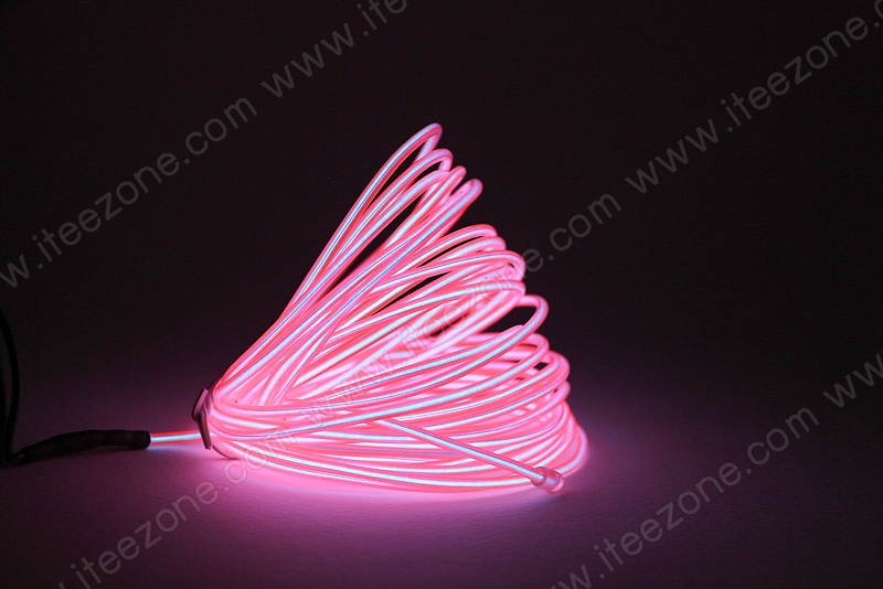EL Wire 5 เมตร + รางถ่าน AA 2 ก้อน / สีชมพู