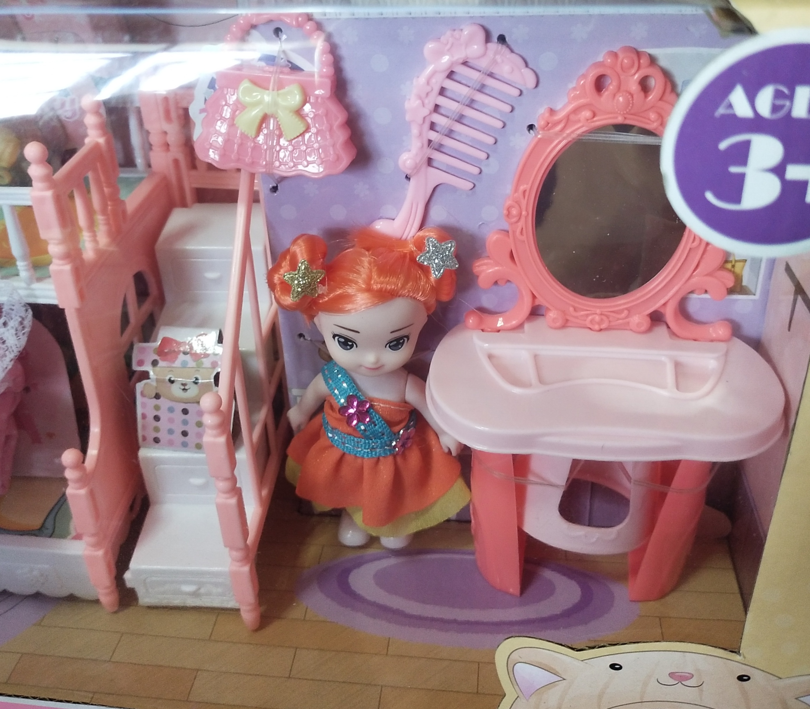 บ้านตุ๊กตาของเด็กเล่น เฟอร์นิเจอร์เพียบ เตียง โต๊ะแต่งหน้าตุ๊กตา +ตุ๊กตา
