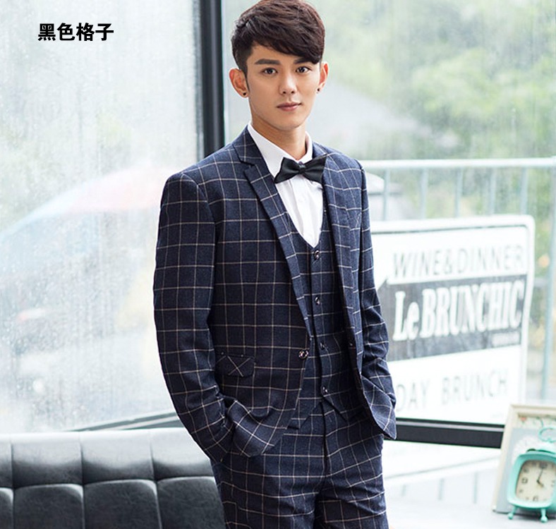 สูทชาย ลายสก๊อต สีกรม สไตล์เกาหลี