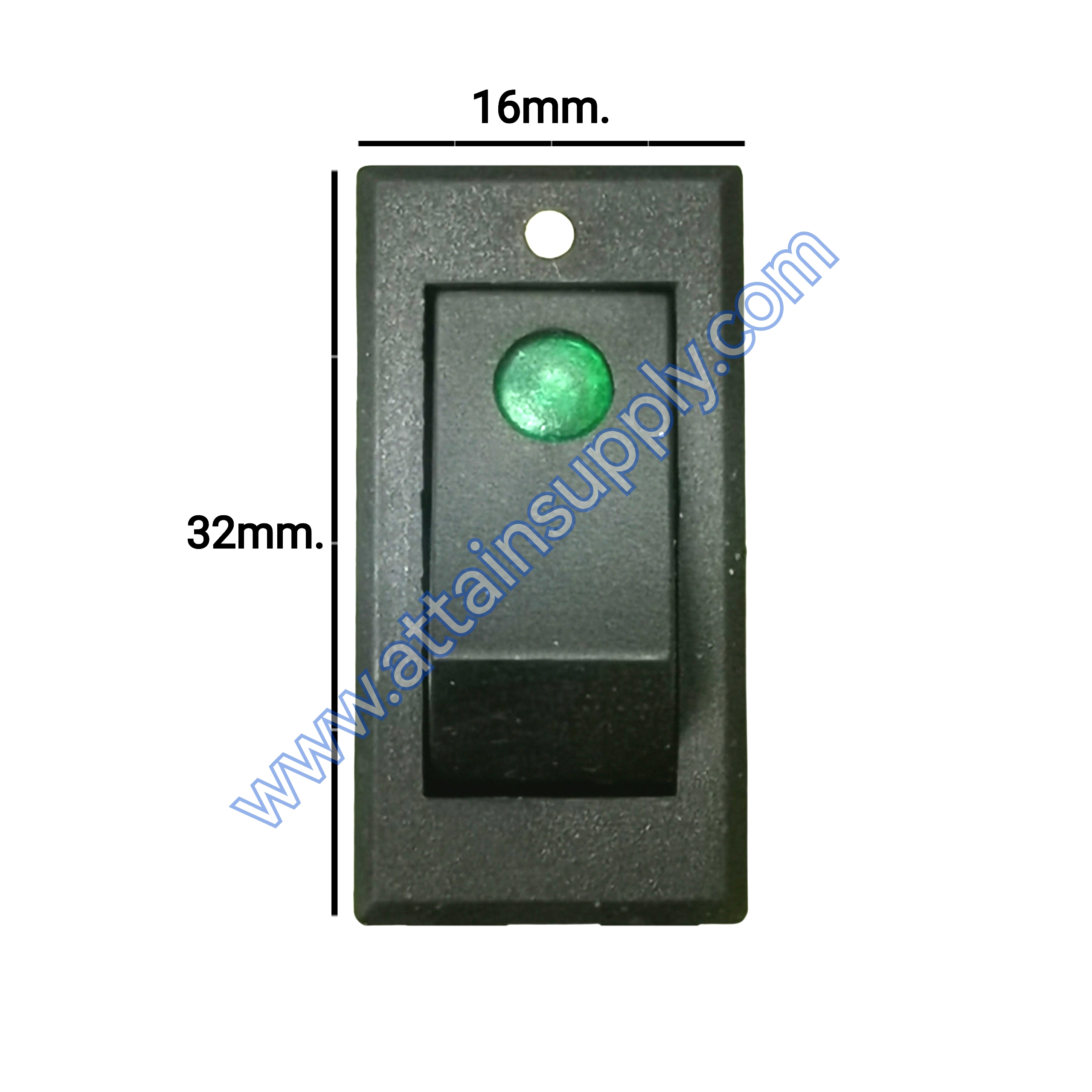 สวิทช์ ไฟจุด-เหลี่ยมบาง 12V./3ขา มีไฟ-สีเขียว