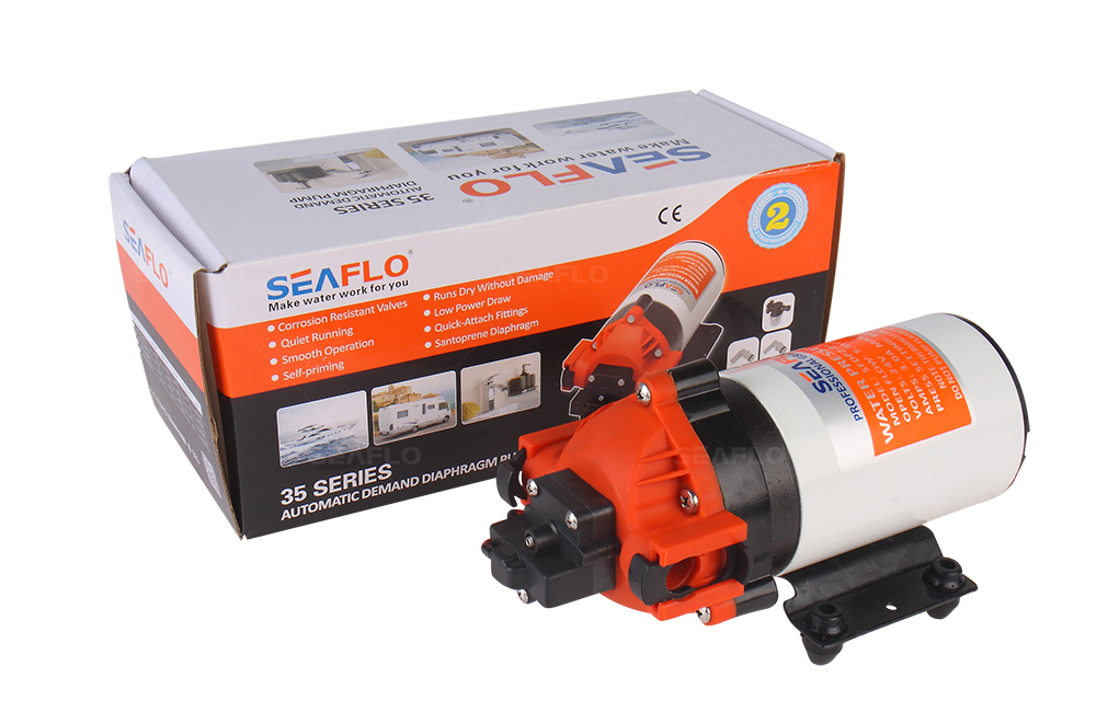ปั๊มน้ำ DC24V รุ่น SEAFLO-35 แรงดัน 11 บาร์ ( มีเทอร์โมสตัด ร้อนจะตัดออโต้ )