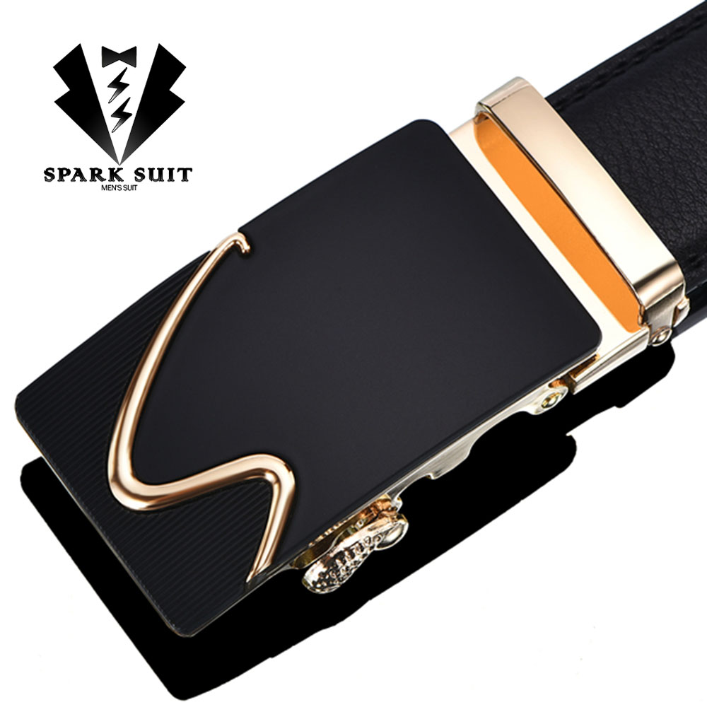 เข็มขัดหนังแท้สีดำ สีทอง S-ทอง