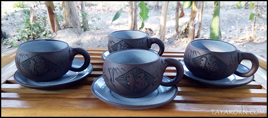 ถ้วยชามงคลพร้อมจานรอง 福 ดินเผาอี๋ชิง จื่อหนี 紫泥 TKTC-P5