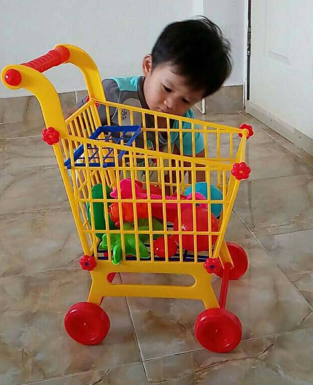 รถเข็นซุปเปอร์ของเล่นเด็ก รถเข็นซุปเปอร์จำลองของเด็ก