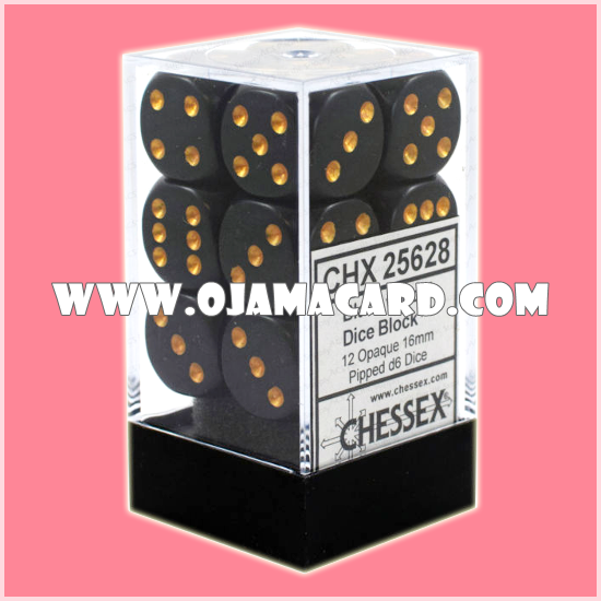 Chessex 16MM D6 Dice Block — Opaque : Black / Gold「1 Dice」