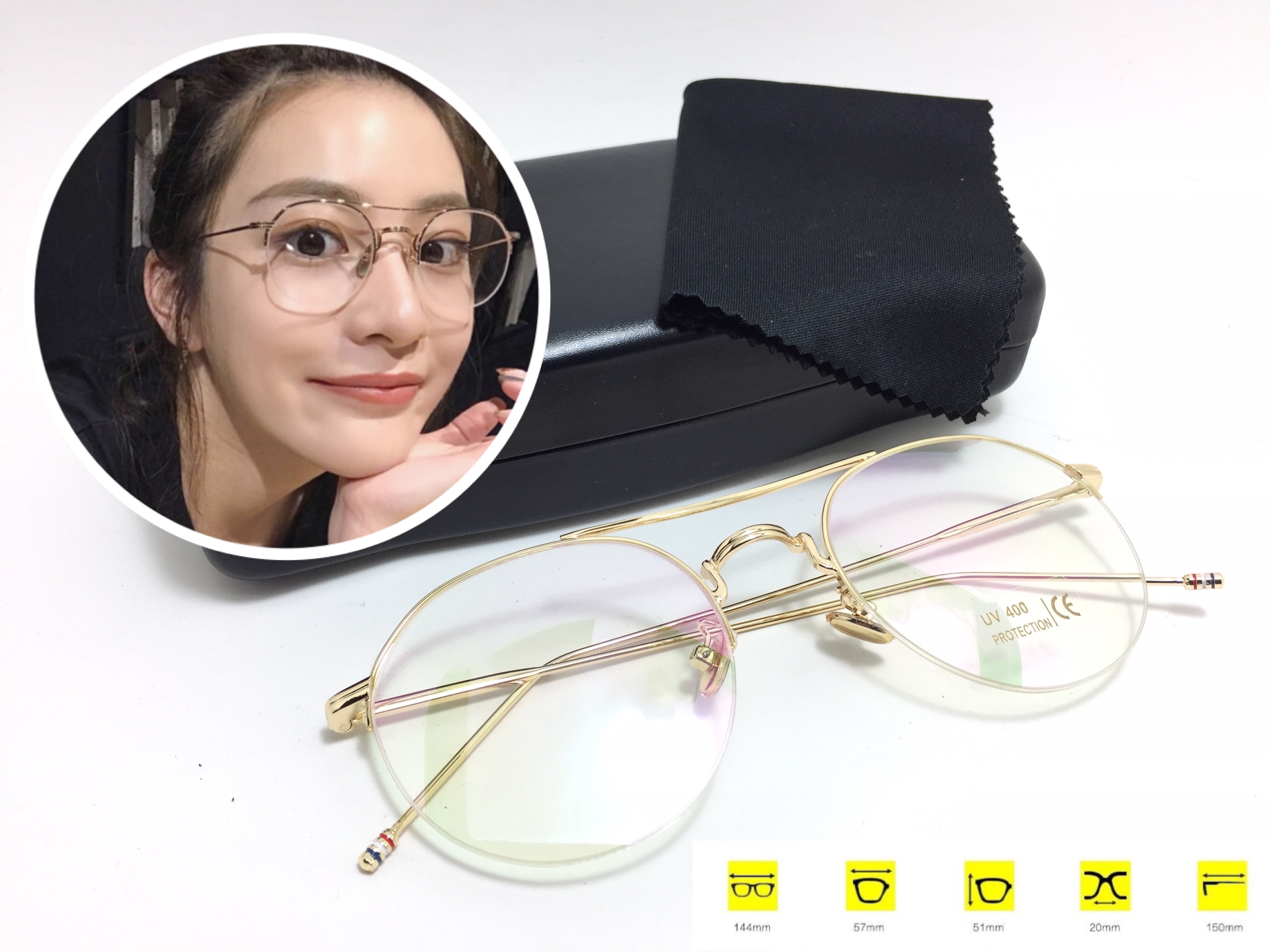 แว่นกันแดดแฟชั่น Gold Box Flat Light Microscopy 3326 52-23 150 <ทอง>