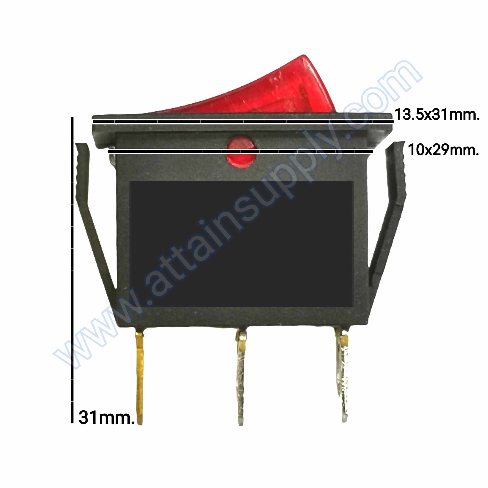 สวิทช์ IOเหลี่ยมผอม 220V./3ขา มีไฟ-สีแดง