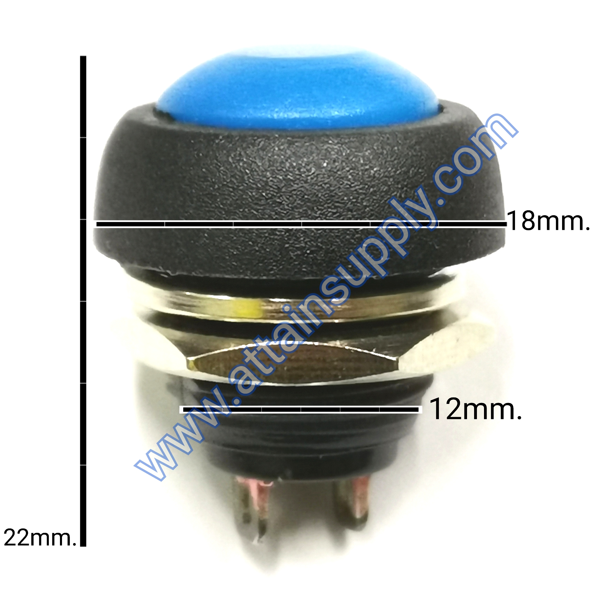 สวิทช์ กดติด-ปล่อยดับ/กลมกระดุม-สีน้ำเงิน