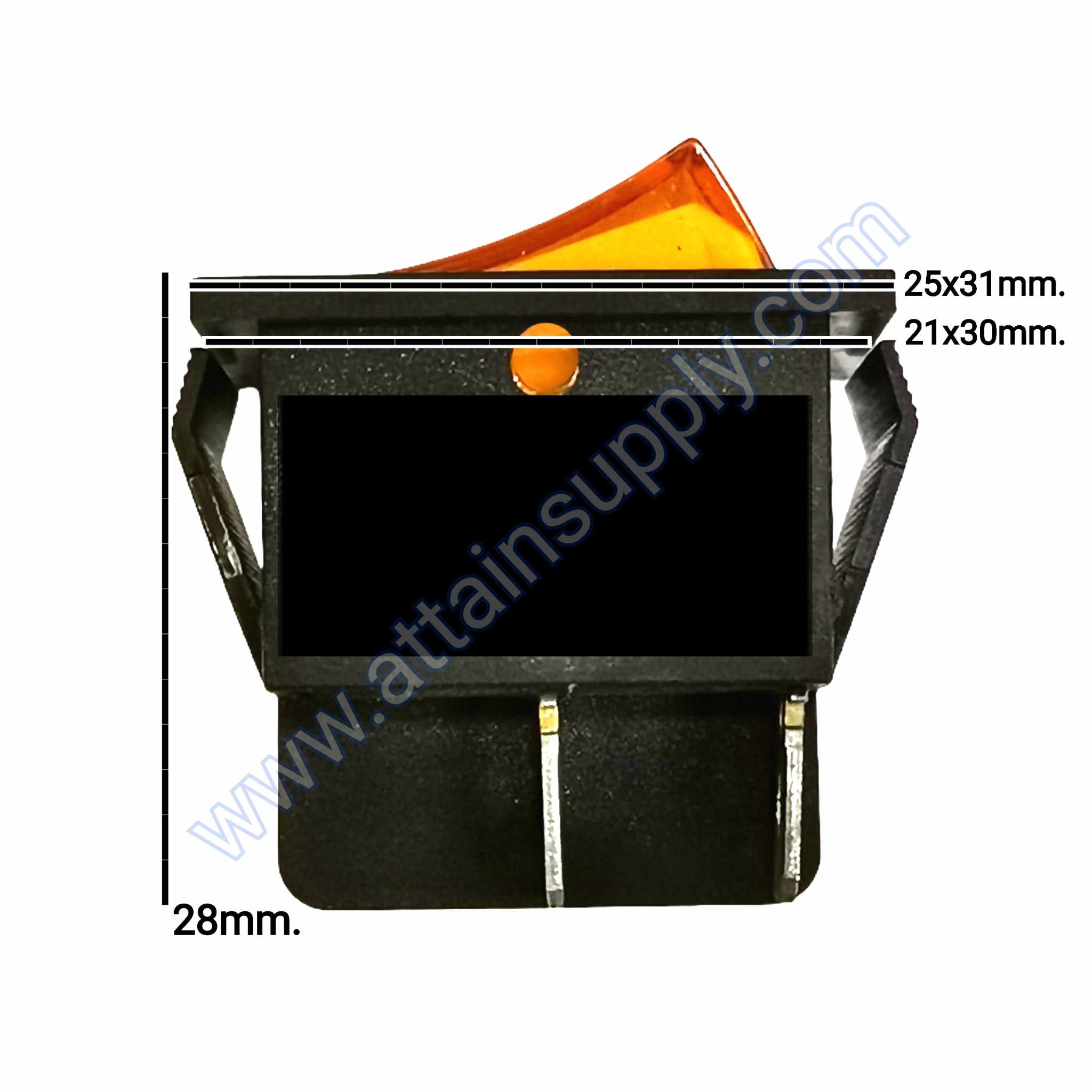 สวิทช์ IO เหลี่ยมใหญ่ 220V.(15A.)/4ขา มีไฟ-สีเหลือง