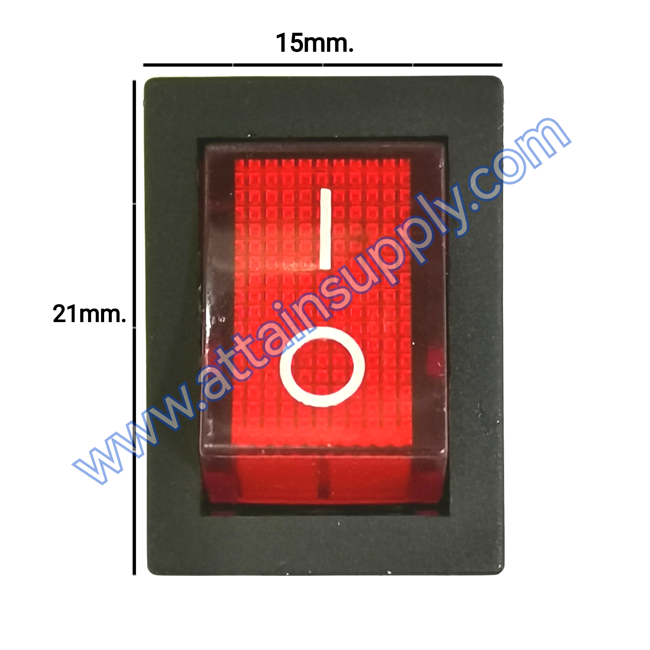 สวิทช์ IO เหลี่ยมเล็ก 12V./3ขา มีไฟ-สีแดง