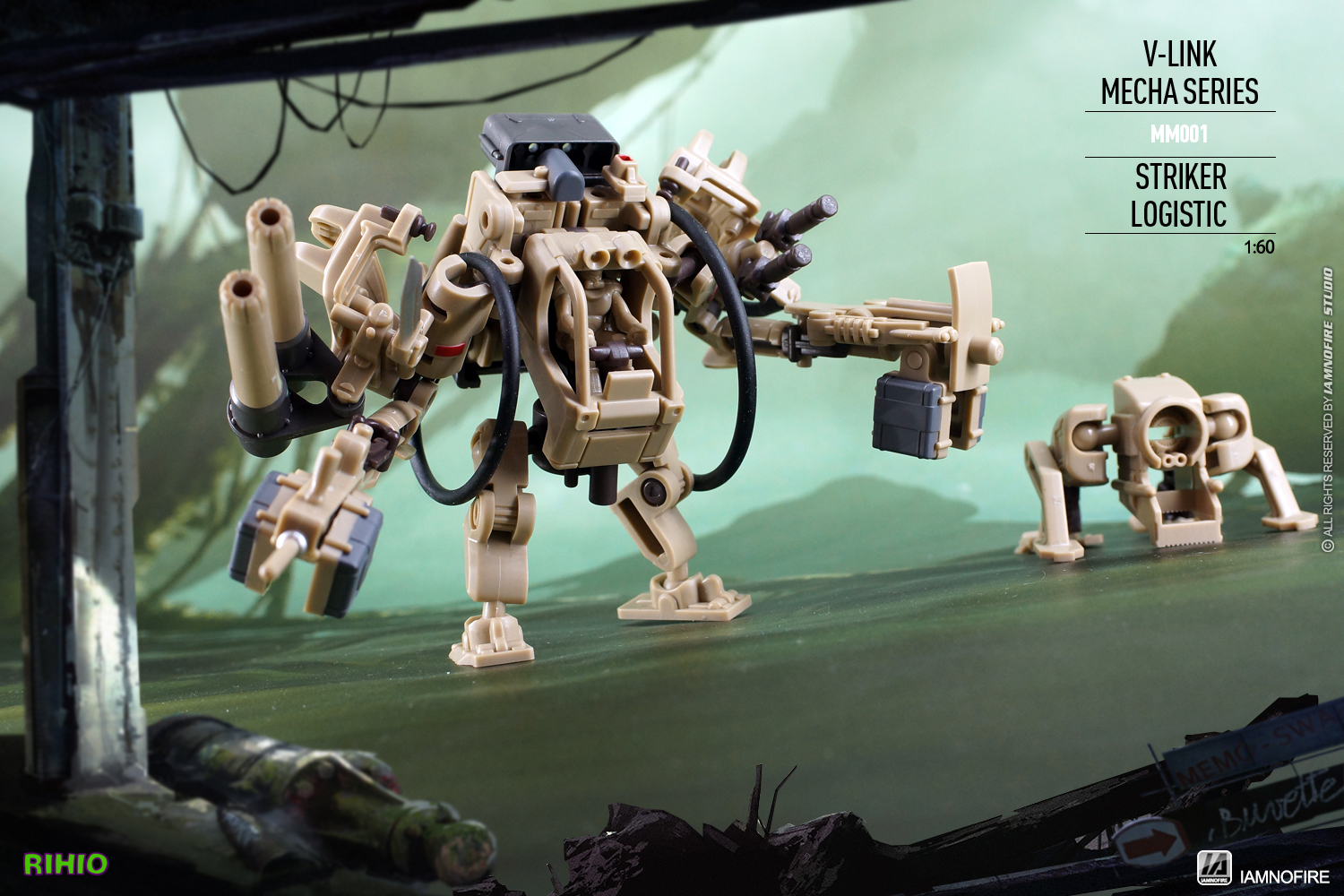 MM001 (แพค 3 ตัว) V-LINK MECHA STRIKER+LOGISTIC SET (Blue+Brown+Green) [RIHIO]