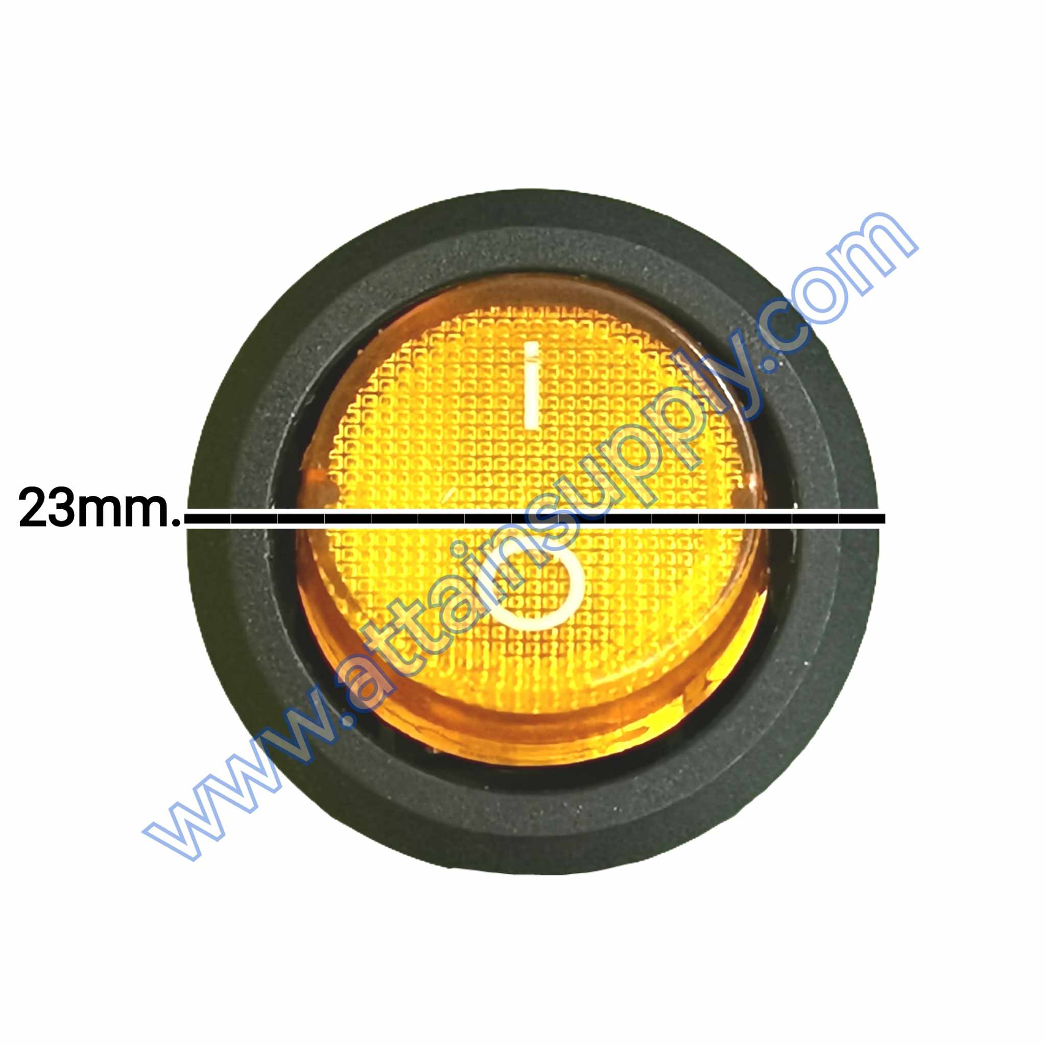 สวิทช์ IO กลม-ฐานกลม 220V./3ขา มีไฟ-สีเหลือง