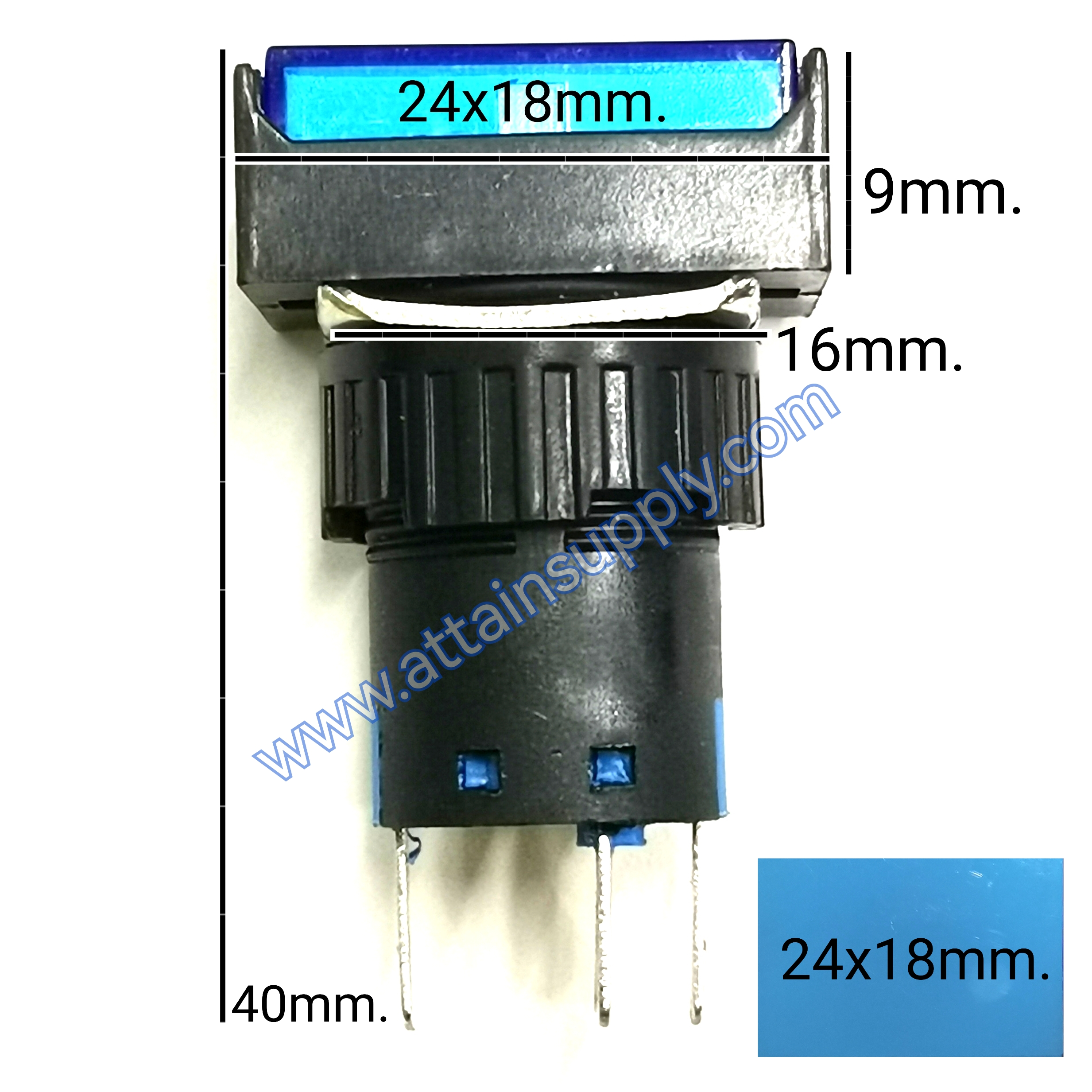 สวิทช์ กดติด-ปล่อยดับ/เหลี่ยมผืนผ้ามีไฟ220V/5ขา*สีฟ้า HUIQ