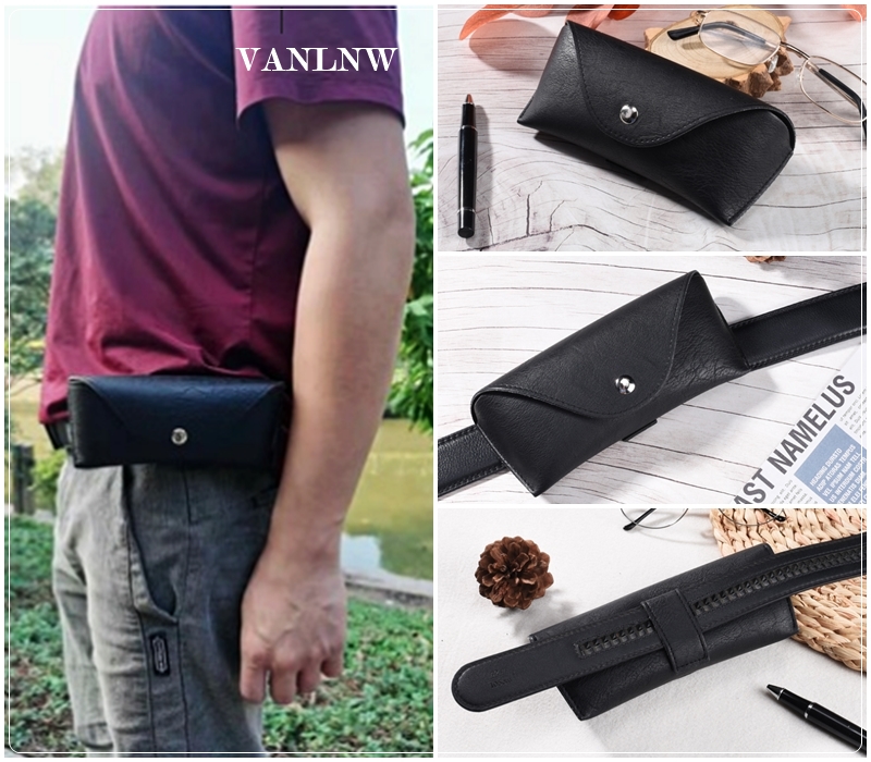 กล่องแว่นตาคาดเอว Vintage Black Glasses กล่องแว่นตาพกพา ซองใส่แว่นตาคาดเข็มขัด ซองหนังใส่แว่นตา