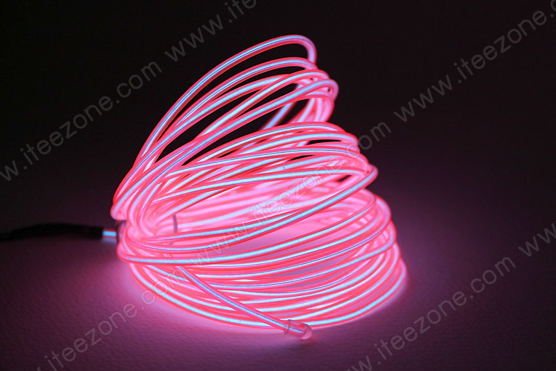 EL Wire 5 เมตร + รางถ่าน AA 2 ก้อน / สีชมพู