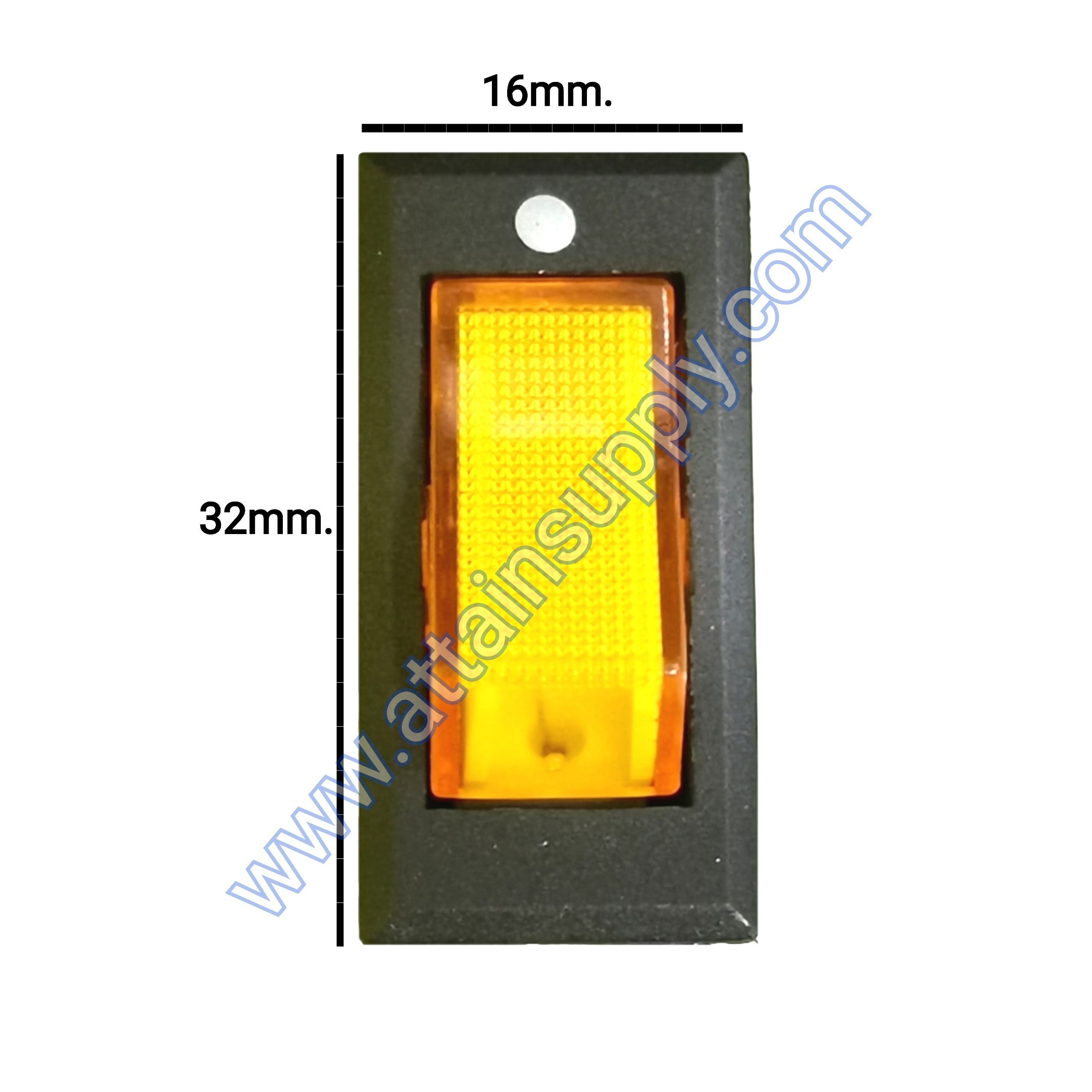 สวิทช์ ขอบจุดขาว-เหลี่ยมบาง 24V./3ขา มีไฟ-สีเหลือง