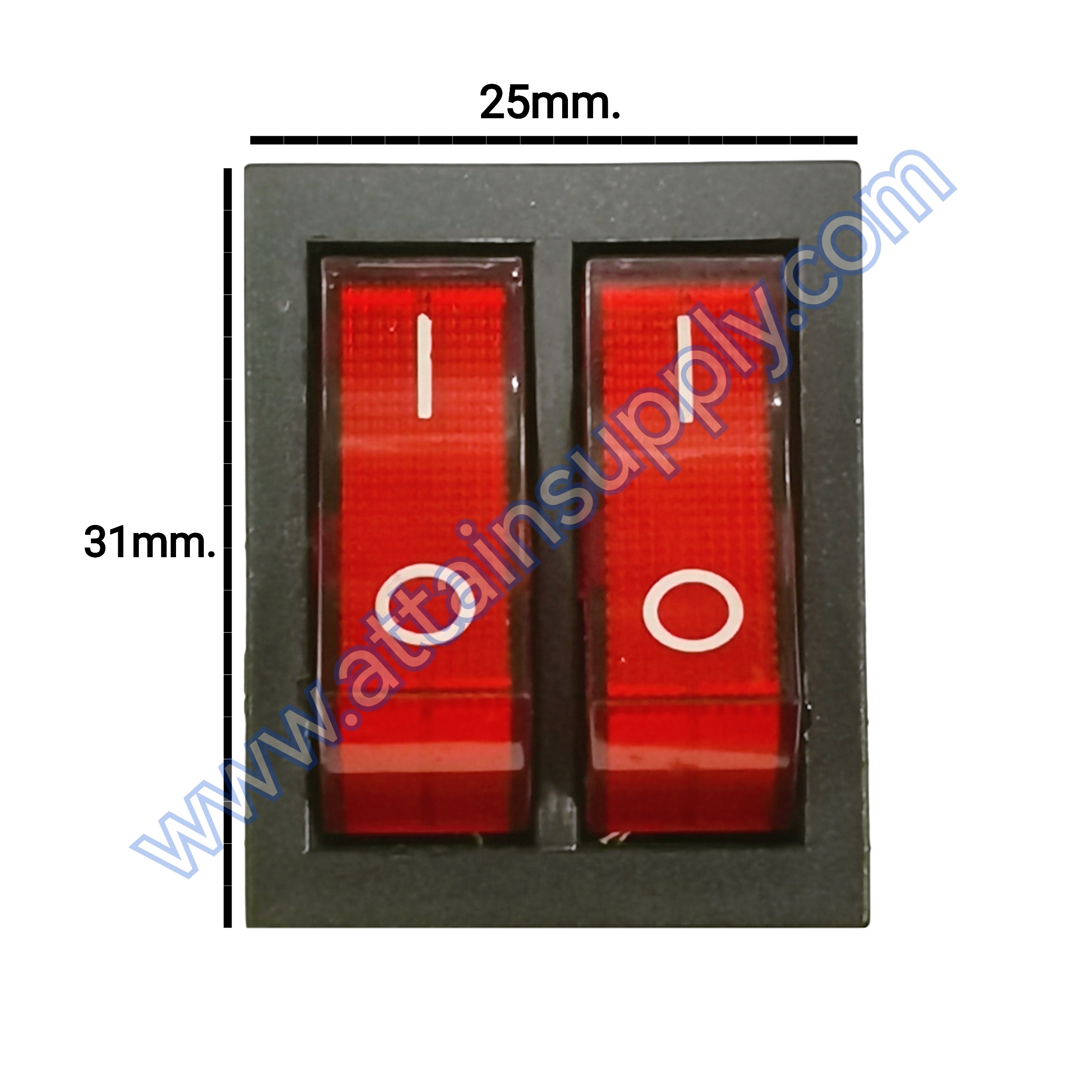 สวิทช์ IOแบบคู่-เหลี่ยมใหญ่ 220V./6ขา มีไฟ-สีแดง+แดง