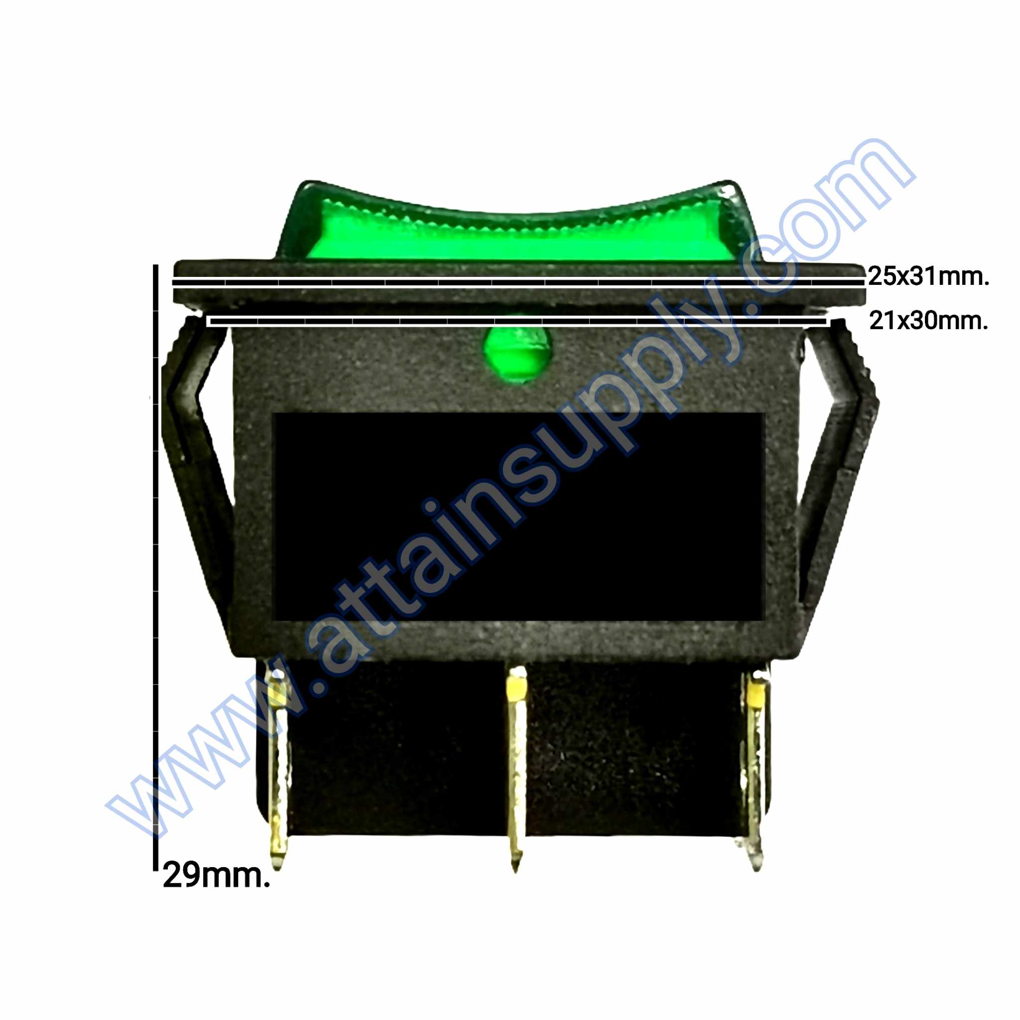 สวิทช์ IOII เหลี่ยมใหญ่ 220V./6ขา มีไฟ-สีเขียว