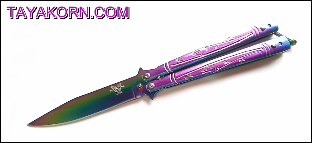 มีดบาลีซอง ใบไผ่สีรุ้ง Rainbow Bamboo Balisong TKBS0819a