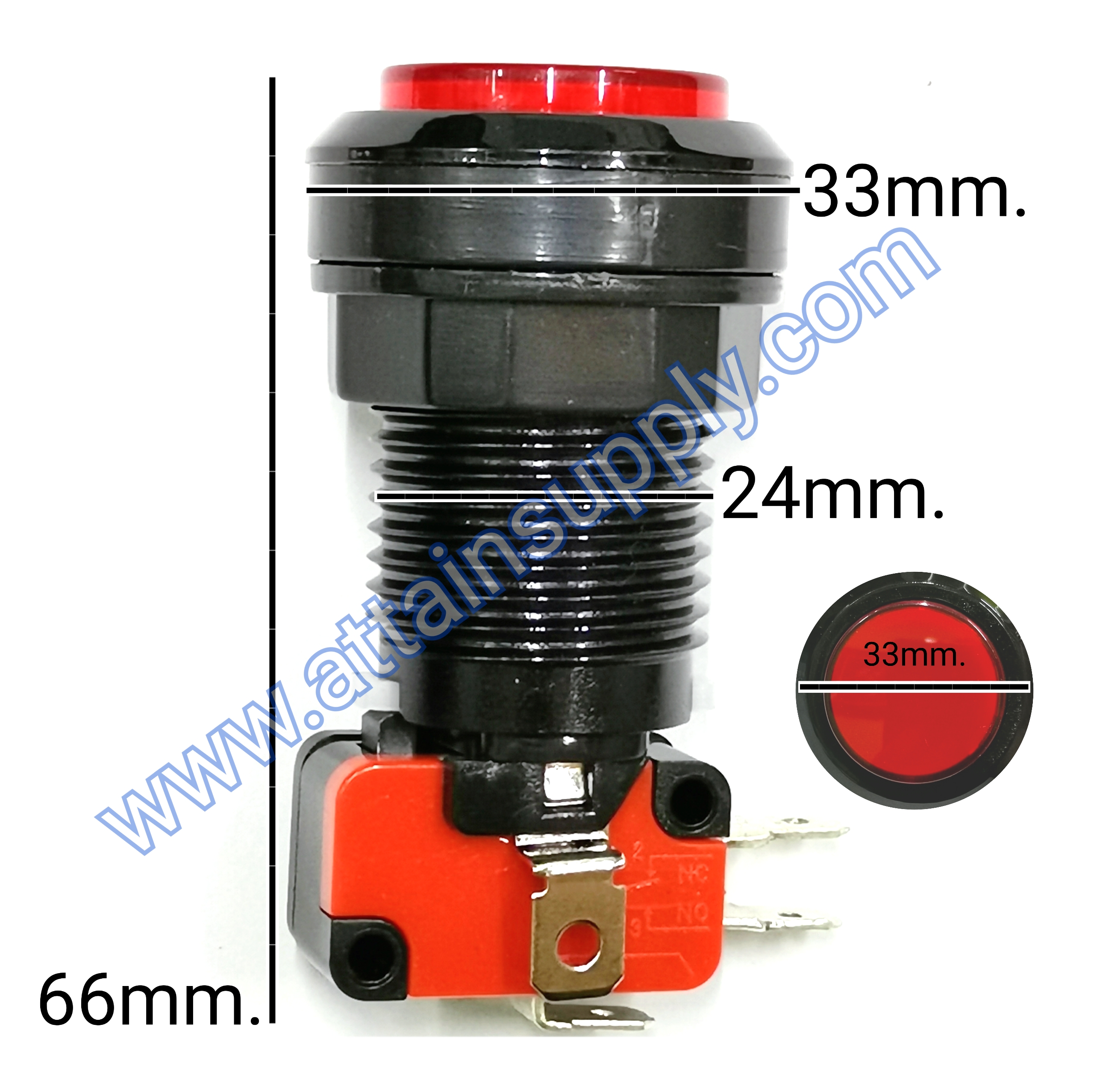 สวิทช์กดติด-ปล่อยดับ MICRO-24MM./ไม่มีไฟ RED