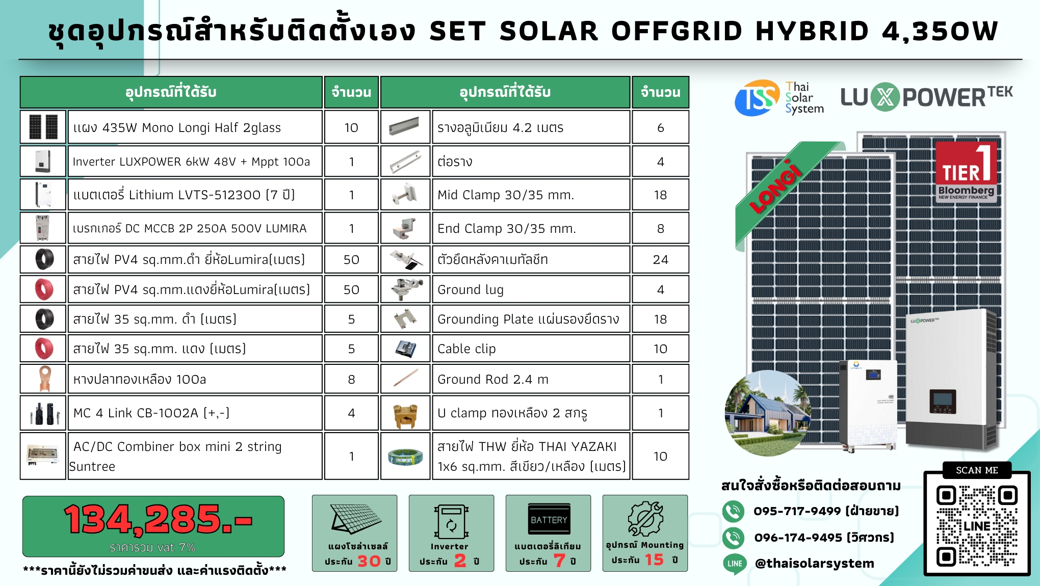 SET Hybrid Off LUXPOWER 6k แผง 4,350w แบตลิเทียม 300a 51.2v (สำหรับไปติดตั้งเอง)