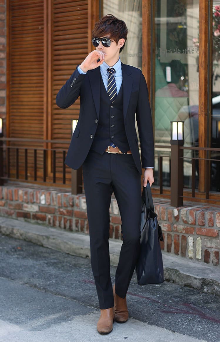 ชุดสูทเจ้าบ่าว,สูทผู้ชาย สีกรมเข้ม (Navy Blue) พร้อมส่ง M,L,2XL,3XL,4XL