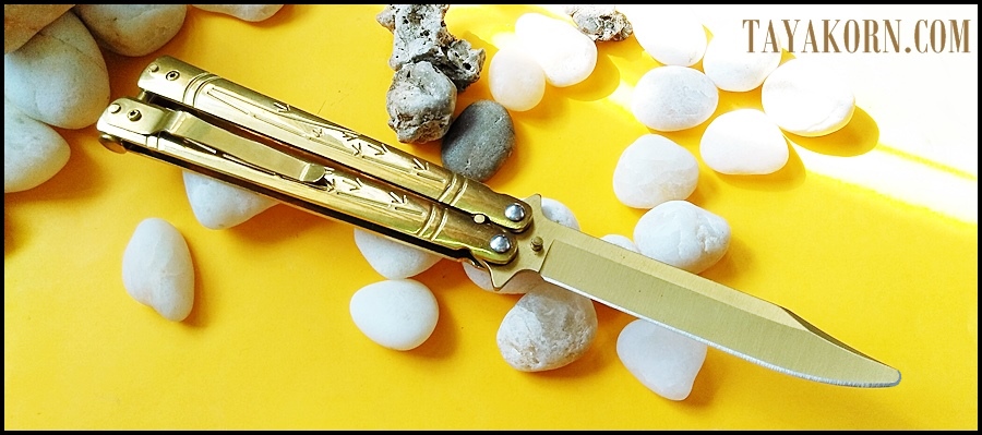 มีดซ้อมควง บาลีซองใบไผ่สีทอง Golden Bamboo Balisong Trainer Knife TKBS-GB1TR