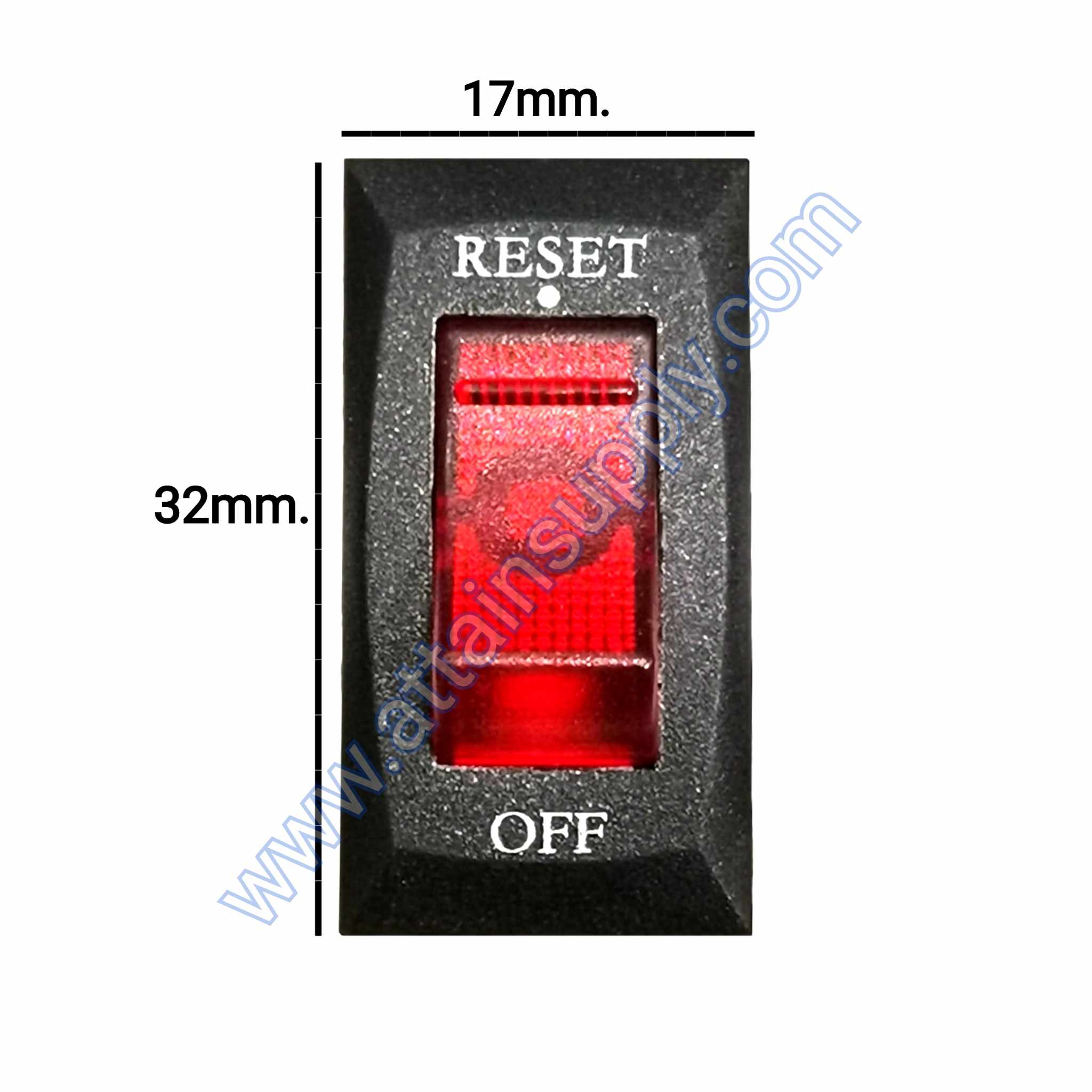 สวิทช์โอเวอร์โหลด/สวิทช์รีเซ็ต 3ขา/มีไฟ-สีแดง 16A.*เกรดดี