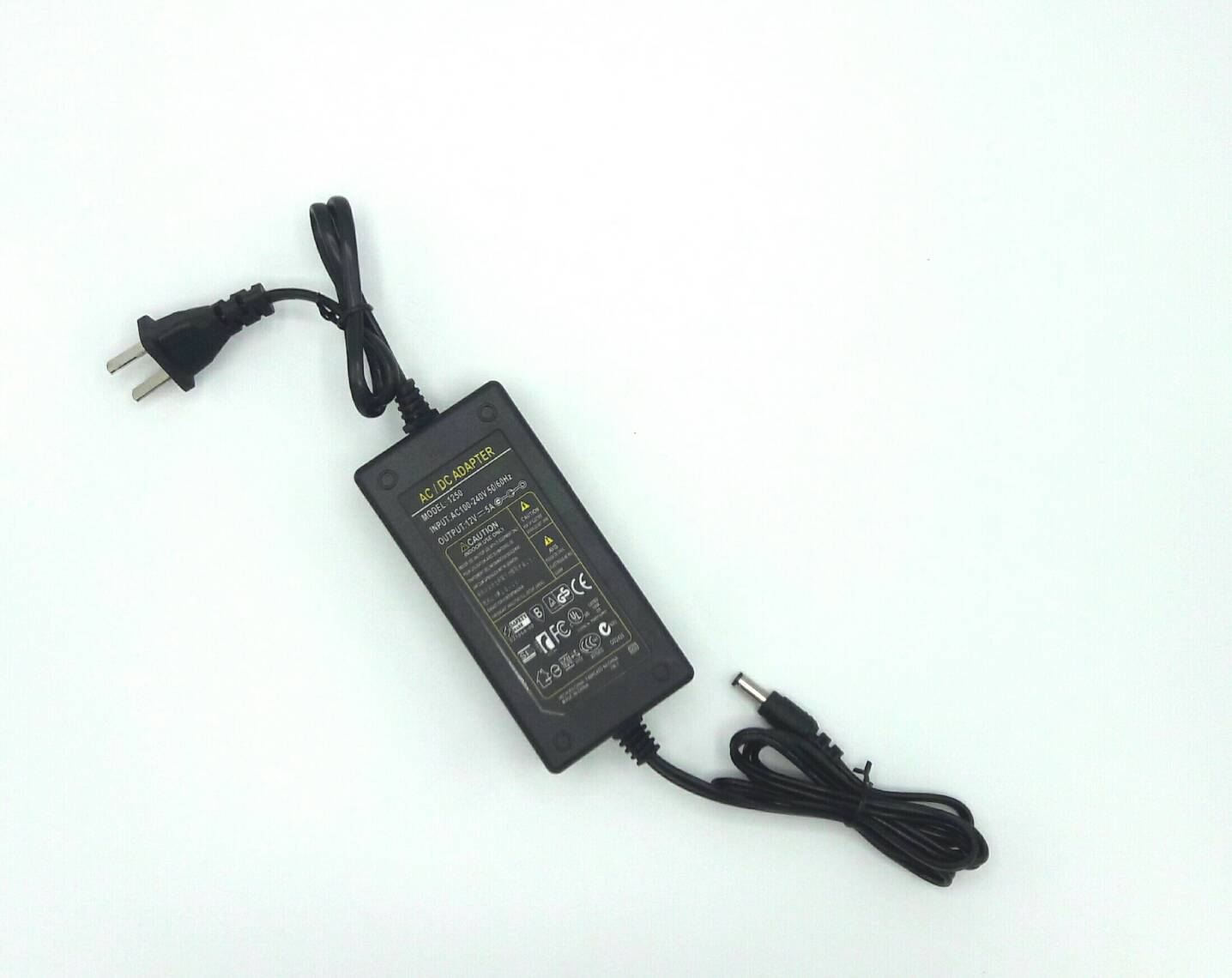 Adapter 12VDC 5A 5.5 mm. x 2.5 mm. รุ่น 1250A (มีปลั๊กในตัว)