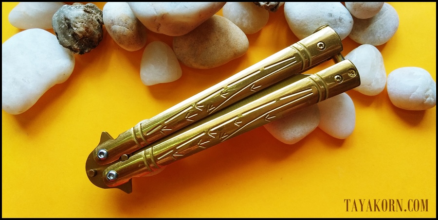 มีดซ้อมควง บาลีซองใบไผ่สีทอง Golden Bamboo Balisong Trainer Knife TKBS-GB1TR