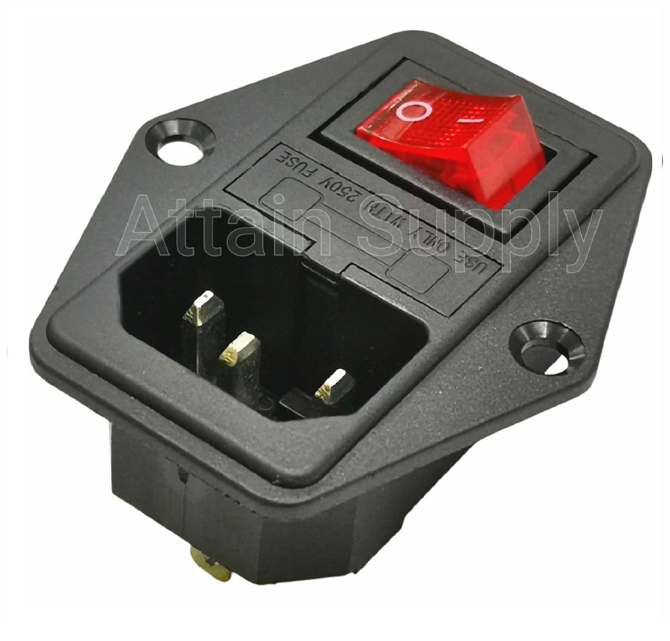 เต้ารับAC-3ขาผู้+ช่องฟิวส์+สวิทช์ ติดแท่น ขอบยึดน็อต