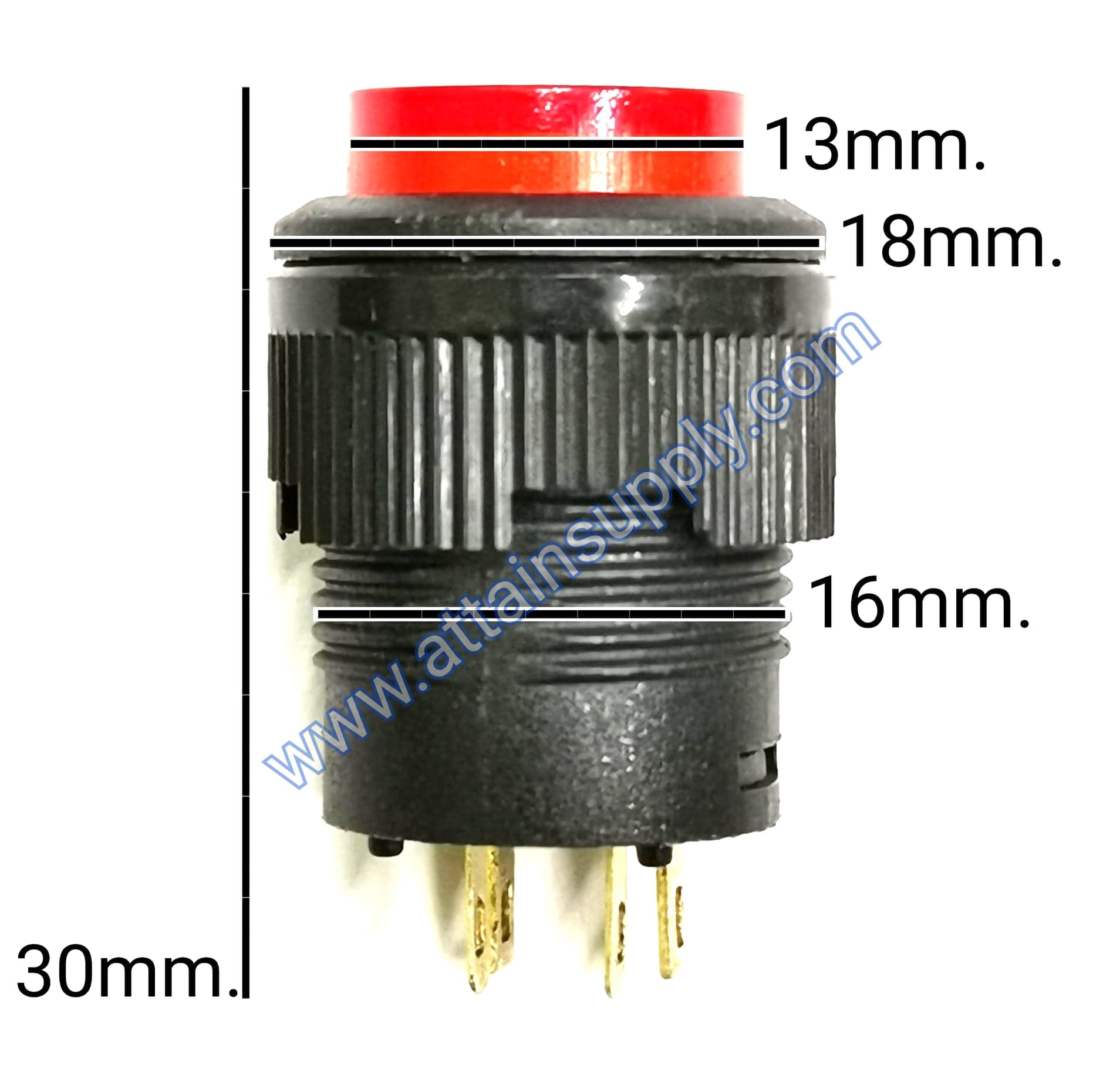 สวิทช์ กดติด-กดดับ/กลมมีไฟ250V/4ขา-สีแดง